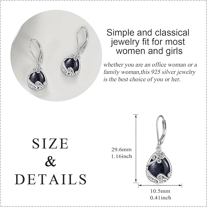 Moonstone Filigree Drop Dangle Teardrop Earrings 925 Sterling Silver Moonstone Leverback Earrings for Women Jewelry Gifts