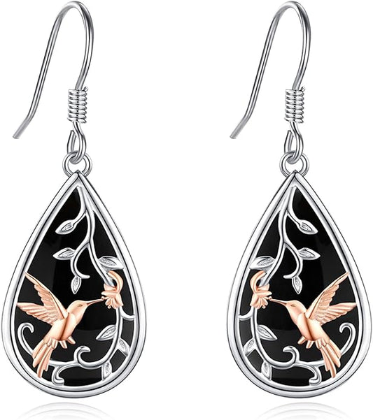 Sterling Silver Tree of Life/Flower/Bee/Animals/Cat/Hummingbird Dangle Earrings Moonstone Turquoise Drop Leverback Earrings Jewelry Gifts
