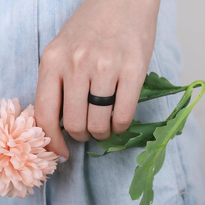 Egnaro Women's Bridal Rings Sets, 6mm Wide, 2mm Thick, Silicone Wedding Rubber Band with Half Size, Inner Arc Ergonomic Breathable Design