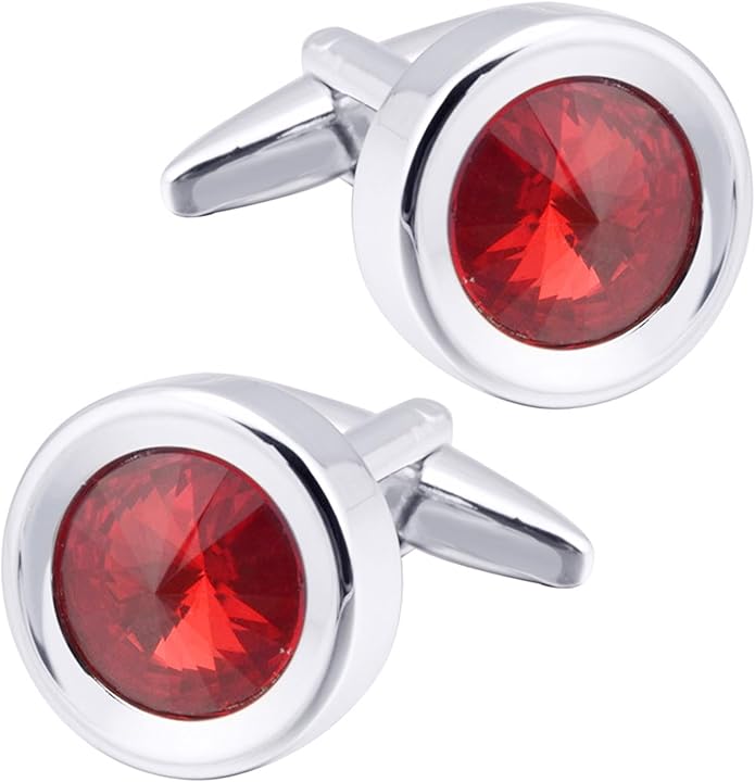 ZEEY Silver Round Crystal Gemstone Cufflinks for Men Women Classic Men's Cufflink Jewelry Set for Business Wedding Party Formal Events Daily Tuxedo Dress Shirt Accessories