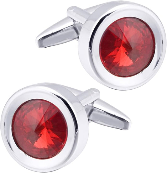 ZEEY Silver Round Crystal Gemstone Cufflinks for Men Women Classic Men's Cufflink Jewelry Set for Business Wedding Party Formal Events Daily Tuxedo Dress Shirt Accessories