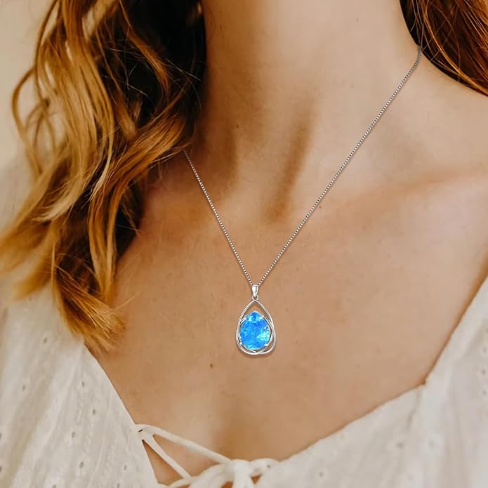 Teardrop Turquoise Pendant Necklace, 925 Sterling Silver December Birthstone Necklace Vintage Western Jewelry Gift for Women