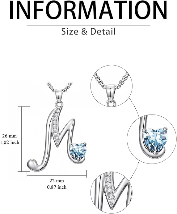 Christmas Gifts for Women Alphabet A to Z Initial Birthstone Pendant Necklaces for Women - 18k White Gold Plated Personalized Name Jewelry Valentine Mothers Day Birthday Gifts for Women Her Girlfriend