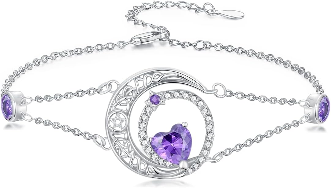 Dorunmo 925 Sterling Silver Moon Heart Birthstone Anklet Bracelets for Women Best Mother's Day Birthday Jewelry for Wife Girlfriend Mom Her