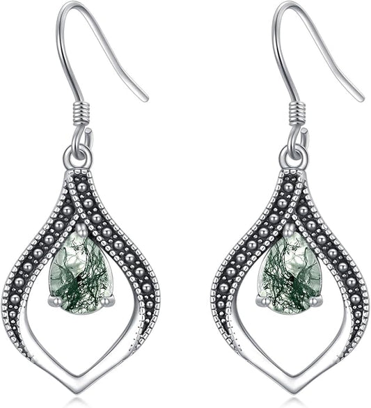 Vintage Genuine Gemstone Earrings for Women Dangling 925 Sterling Silver Western Native American Style Jewelry for Wife Mother