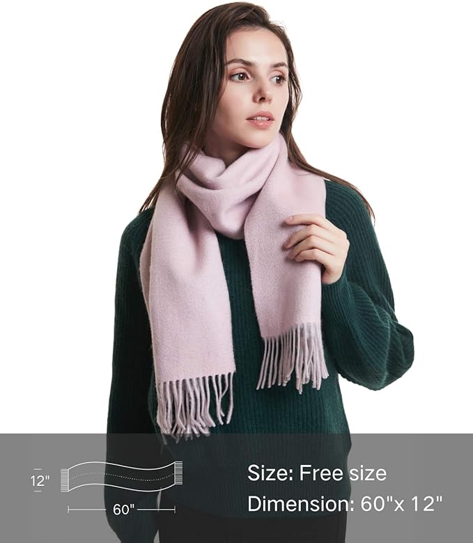 EURKEA 100% Cashmere 2025 Winter Scarf for Women Fringed Edges Warm & Soft Lightweight Solid/Plaid/Two-Tone Free Size