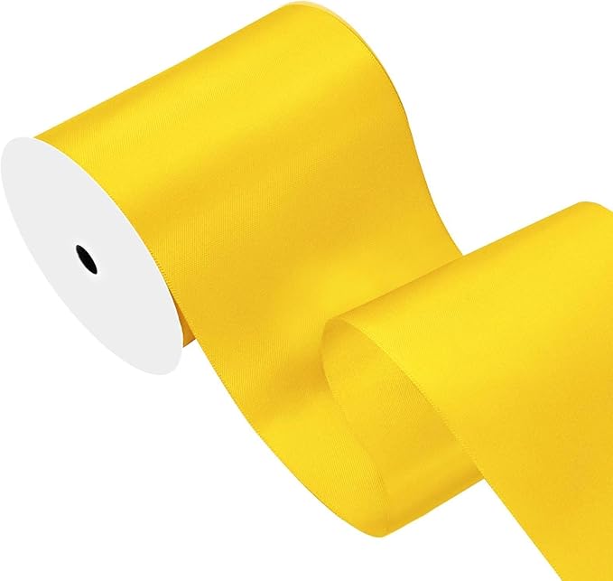 LEEQE Yellow Gold Satin Ribbon 4 inch X 15 Yards Polyester Ribbon for Gift Wrapping Very Suitable for Weddings Party Hair Bow Invitation Decorations and More