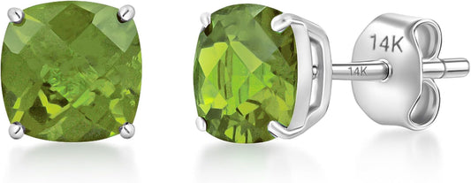 14k Gold 6MM Cushion Cut Stud Gemstone Earrings | Hypoallergenic Solitaire Gemstone Studs with 14K Gold Backs | Lightweight Birthstone Earrings with Gift Box by MAX + STONE