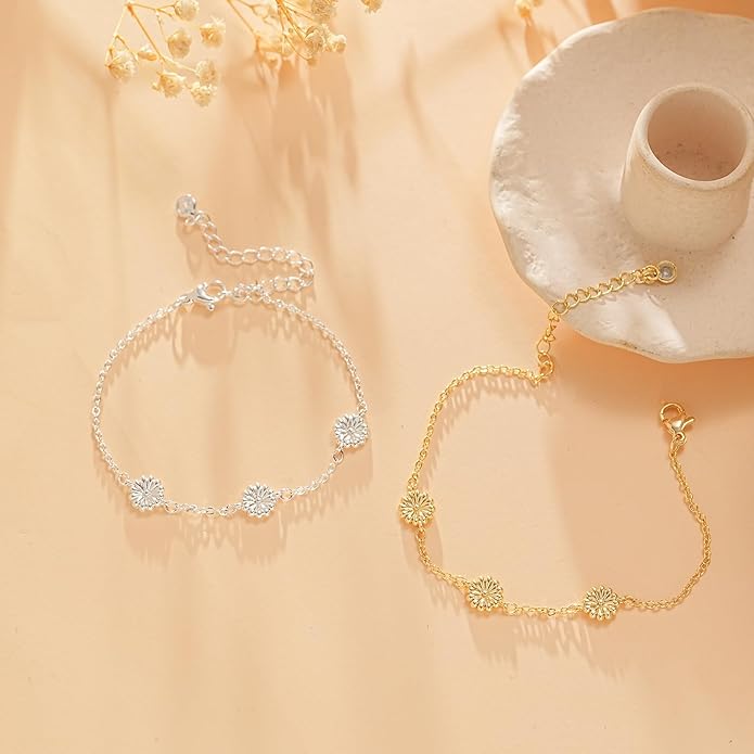 Gold Bracelets for Women,14K Dainty Gold Plated Bracelets Non Tarnish Waterproof Diamond Bracelets Heart Flower Round Square CZ Charm Bracelet Trendy Stuff Jewelry Gifts for Her