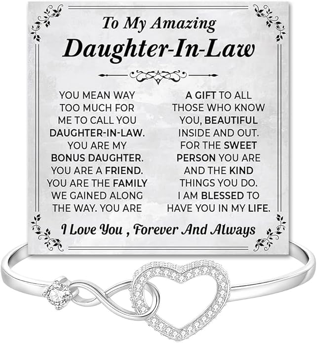 To My Beautiful Daughter In Law Bracelet From Mother-In-Law, Daughter In Law Birthday Gifts, Infinity Star Heart Bracelet For Her With Heartfelt Message Card & Elegant Box, Bonus Daughters Bracelets