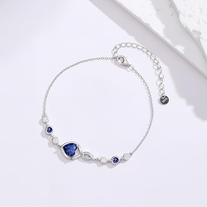 Infinity Birthstone Bracelet 925 Sterling Silver Heart Love Infinity Link Bracelet Fine Jewelry Birthday Christmas Gifts for Women Girlfriend Wife