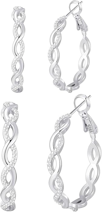 Senteria 925 Sterling Silver Earrings Hoops for Women Lightweight Twisted Hoop Earrings With Cubic Zirconia Hypoallergenic Hoops Earrings (20/30/40/50/60MM)
