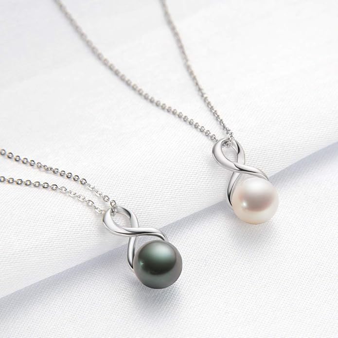 DENGGUANG Tahitian Black Pearl Necklace for Women Genuine 9-10mm Round Tahitian Cultured Pearls Pendant 18K Gold Plated 925 Sterling Silver - Jewelry Gifts for Mom Wife Daughter