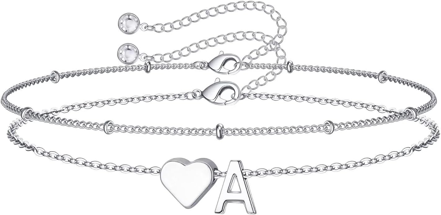 M MOOHAM Christmas Gifts for Grandkids Teens Girls -14K-Gold-Plated Heart Initial Bracelets for Women Girl Dainty Gold Bracelets Birthday Gift Stocking Stuffers for Women Teenage Girls Kids Gifts