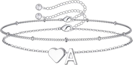 M MOOHAM Christmas Gifts for Grandkids Teens Girls -14K-Gold-Plated Heart Initial Bracelets for Women Girl Dainty Gold Bracelets Birthday Gift Stocking Stuffers for Women Teenage Girls Kids Gifts