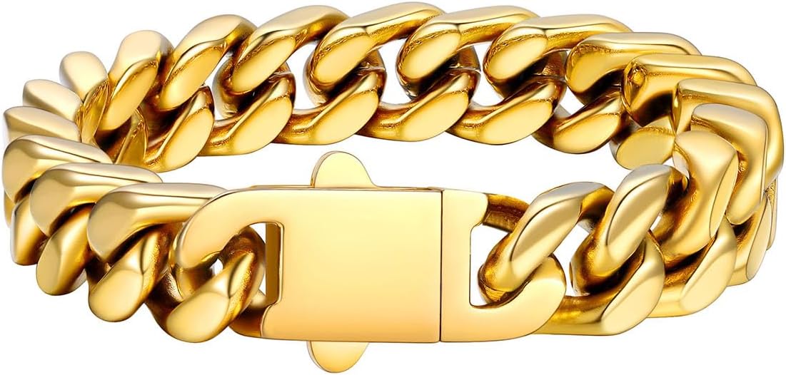 FaithHeart Mens Stainless Steel Cuban Link Bracelet - 5/7/9/12mm Width 7.5"/8.3"/9" Black/Silver/Gold Plated Heavy Duty Wrist Chain Bracelet Hip Hop Jewelry Birthday Gifts for Him