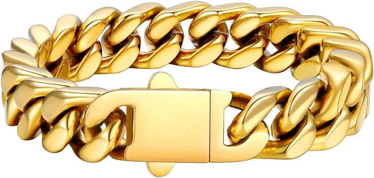 FaithHeart Mens Stainless Steel Cuban Link Bracelet - 5/7/9/12mm Width 7.5"/8.3"/9" Black/Silver/Gold Plated Heavy Duty Wrist Chain Bracelet Hip Hop Jewelry Birthday Gifts for Him