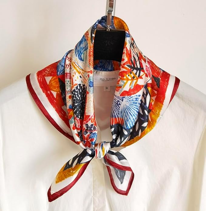 ANDANTINO 100% Mulberry Silk Scarf -21” Lightweight Square Neckerchief – Breathable Digital Printed Scarves with Gift Packed