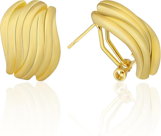 Two Tone Huggie Hoop Earrings Cross Over Design Twisted Rope Silver Gold Statement Wide Band Clip On Hoops for Women Fashion Jewelry Gift