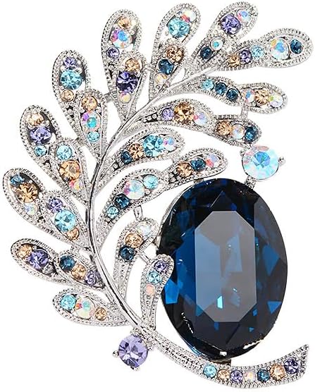 14K Gold Vintage Crystal Feather Brooch, Moissanite Detailing, Chic Statement Pin for Coats and Fashion Ensembles