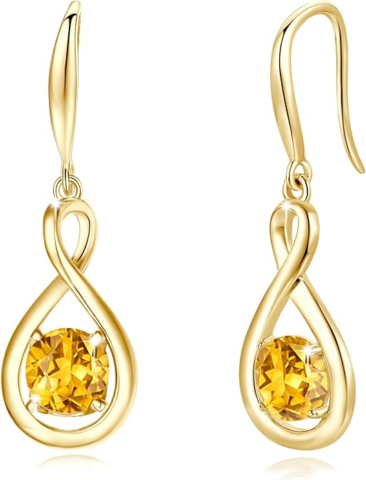 FANCIME Dangle Drop Earrings 925 Sterling Silver Dainty Infinity Round Gemstone Birthstone Jewelry Birthday Gifts for Her Women