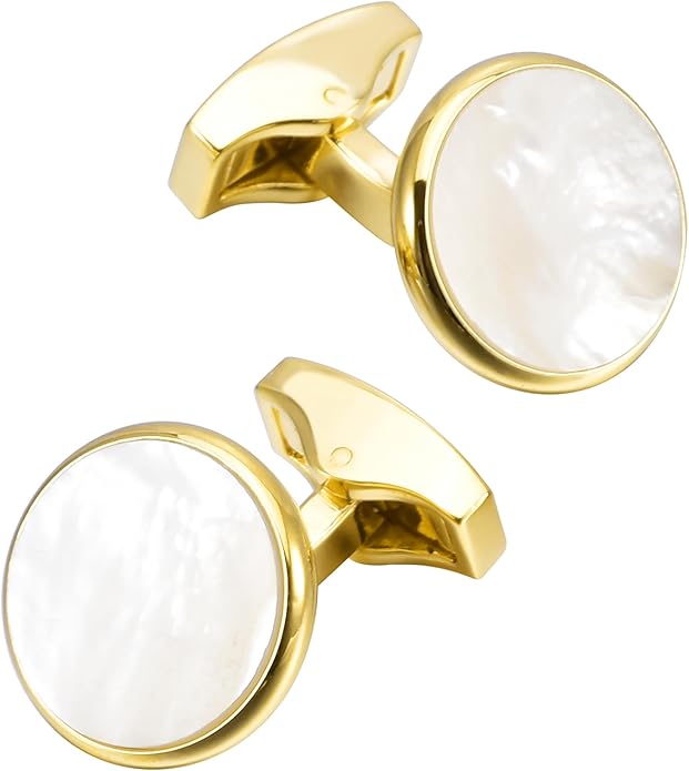 Jonwo Silver / 14K Gold Plated Natural Mother of Pearl Cufflinks for Men Women Classic Round Men's Cufflinks Jewelry for Wedding Party Anniversary Business Tuxedo Dress