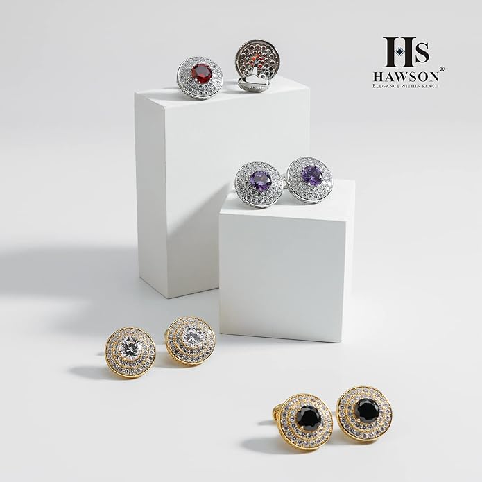 HAWSON Cufflinks for Men, Gold Diamond Crystal Cufflinks for Groom Husband Personalized Gifts, Mens Formal Wedding Business Cufflinks, Luxurious Gorgeous Cuff Links French Shirt Accessories