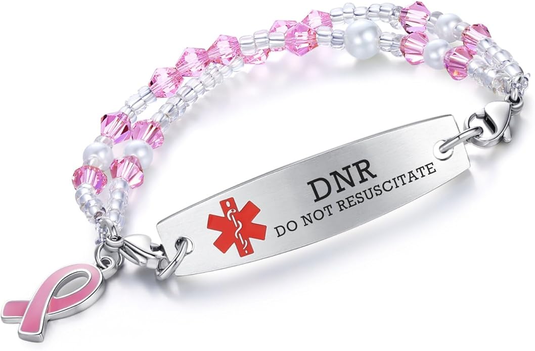 mnmoom 7.5 inch interchangeable Medical id bracelets for Women beads Medical alert bracelets with customize engraving