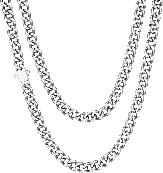 ChainsHouse Cuban Chain Necklace for Men, Stainless Steel/Black/Gold Plated Miami Cuban Necklace 6/9/12MM Width 18"-30" Length Hip Hop Jewelry, Send Gift Box