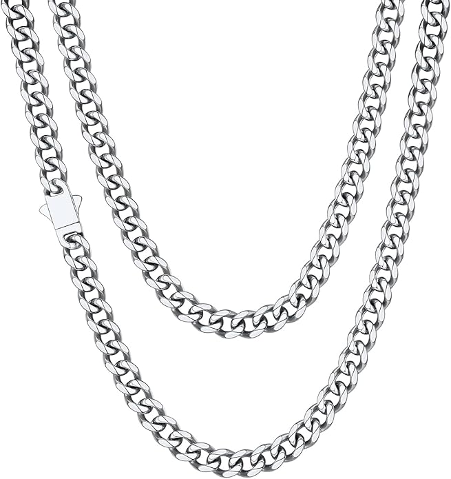 ChainsHouse Cuban Chain Necklace for Men, Stainless Steel/Black/Gold Plated Miami Cuban Necklace 6/9/12MM Width 18"-30" Length Hip Hop Jewelry, Send Gift Box