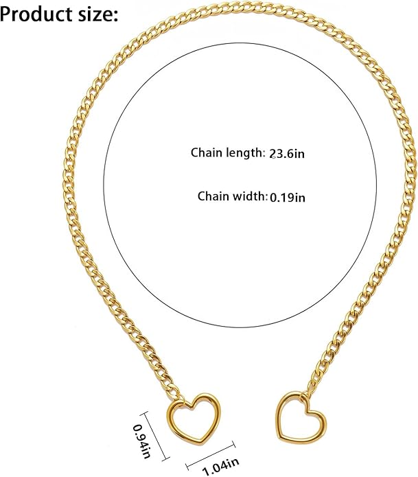Heart Y-Necklace for Women Stainless Steel Heart Slip Chain Necklaces Adjustable Punk Gothic Cuban Collar Choker Fashionable Holiday Birthday Jewelry Gifts