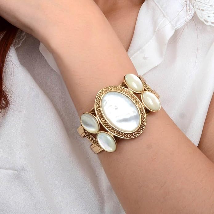 Barse Jewelry Mother of Pearl Ovation Golden Cuff Bracelet