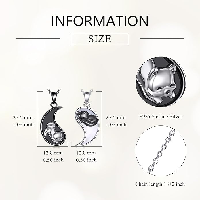 JBAERD Couples BFF Matching Necklaces 925 Sterling Silver Cross/Yin Yang/Sun Moon/Mountain Wave Pendant Necklace Anniversary Birthday Gifts