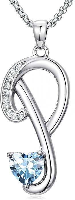 Christmas Gifts for Women Alphabet A to Z Initial Birthstone Pendant Necklaces for Women - 18k White Gold Plated Personalized Name Jewelry Valentine Mothers Day Birthday Gifts for Women Her Girlfriend