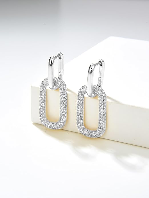 Gold Earrings for Women Trendy, Simple Dainty 14K Gold Plated Paperclip Square Chain Link Dangle Hoops Earrings Pin Stud Huggie Earrings Lightweight Hypoallergenic Minimalist Aesthetic Gold Jewelry for Christmas Gifts