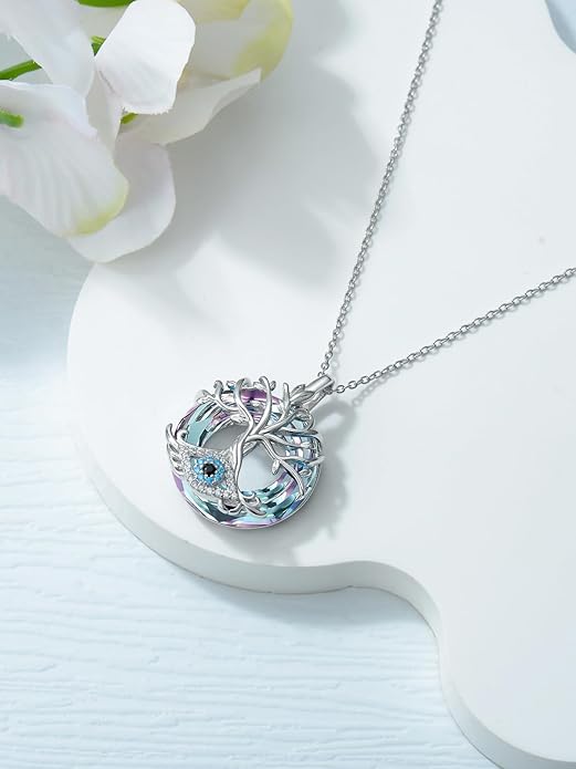 WINNICACA Sterling Silver Evil Eye Necklace Protection Crystal Pendant for Women Good Luck Vintage Evil Eye Pendant Jewelry Birthday Gifts for Women Friend Female