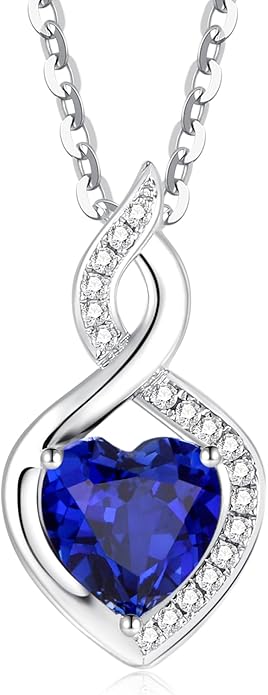 FANCIME 14K Solid White Gold Heart Birthstone Necklace with Diamond Pendent Birthday Gifts for Mom Women, Sterling Silver Chain 16" + 2" Extender