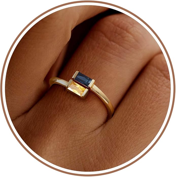 JSJOY Birthstone Rings for Women Dainty Emerald Blue Ring Birthday Gifts for Mom Her Gemstones CZ Ring for Teens Gold Rings That Don't Tarnish Adjustable Ring Jewelry Gifts