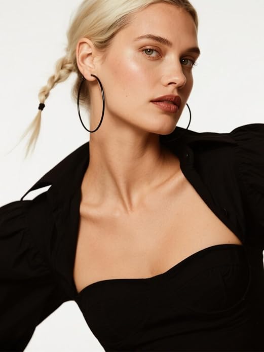 FOCALOOK 14K Gold Plated Lightweight Large Hoops| 2mm Thin Hoop Earrings for Women 30/40/50/70/100mm