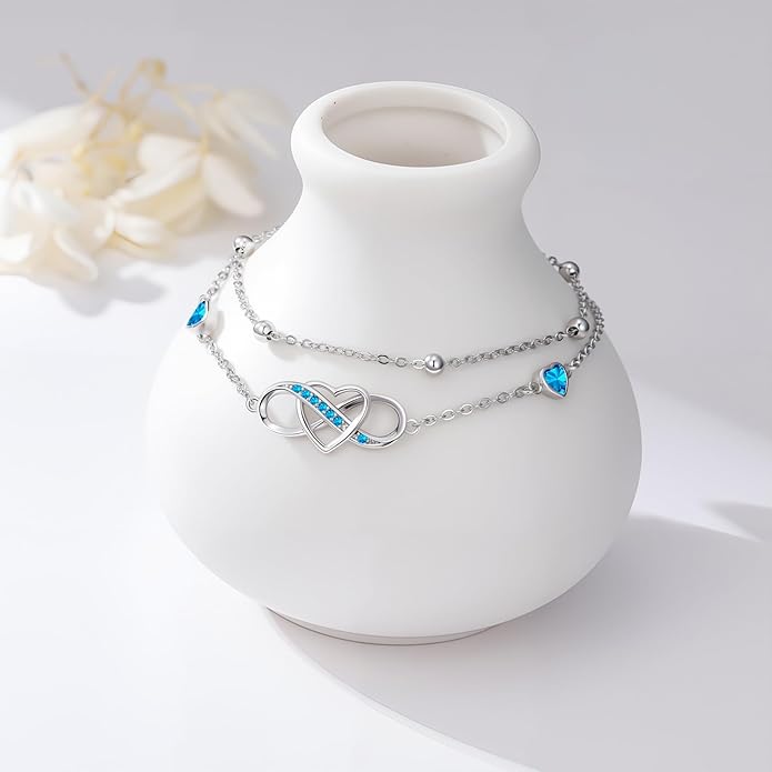 Anklet for Women 925 Sterling Silver Double Infinity Ankle Bracelet Waterproof Summer Jewelry Anniversary Birthday Gifts for Her