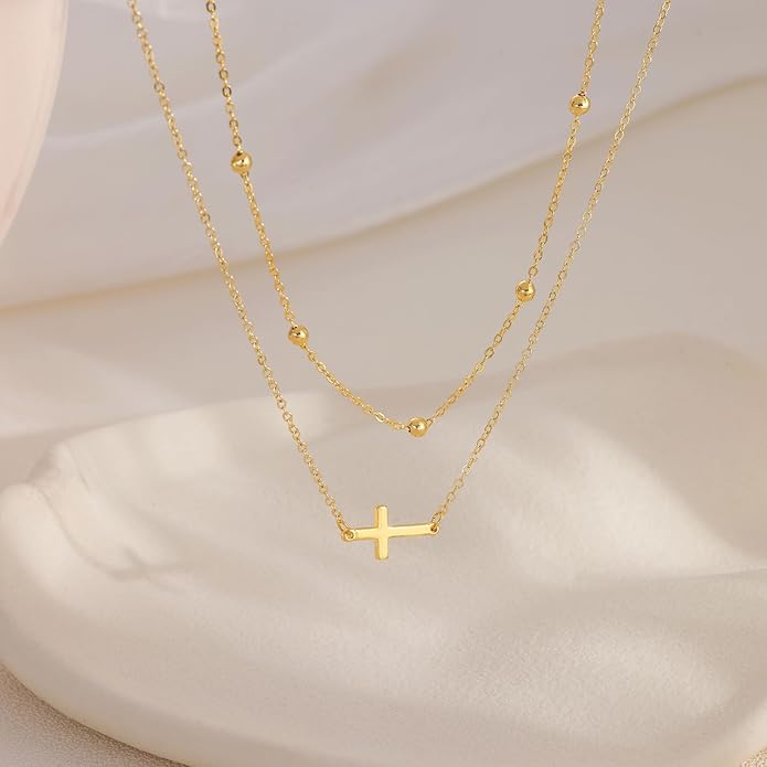 Cross Necklace for Women Dainty 14K Real Silver Gold Plated Layered Cross Pendant Necklace Stack Simple Trendy Cute Charm Choker Necklaces Jewelry Gift for Women Teen Her