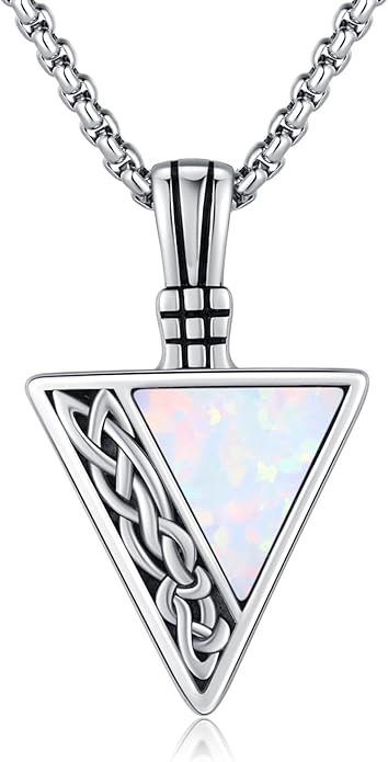 REDSUN Viking Pendant Necklace 925 Sterling Silver Celtic Pendant Abalone/Opal/Onyx/Lapis Lazuli/Turquoise Necklace Viking Amulet Jewelry Gifts for Men Women, with Stainless Steel Chain