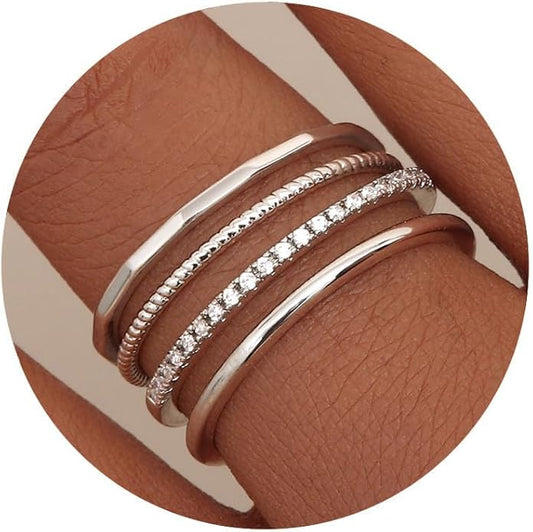 MILACOLATO 14K Gold Plated 1.3mm Thin Stackable Rings for Women - Minimalist Non Tarnish Half Cubic Zirconia Band Rings - Dainty Trendy Statement Stacking Rings Set Size 5-10