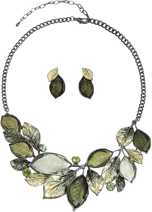 Vintage Chunky Statement Jewelry Set Retro Leaf Floral Geometric Bohemian Boho Bib Necklace Earring Set Fashion Costume Jewelry for Women Girls Wedding Party Prom Unique Gift