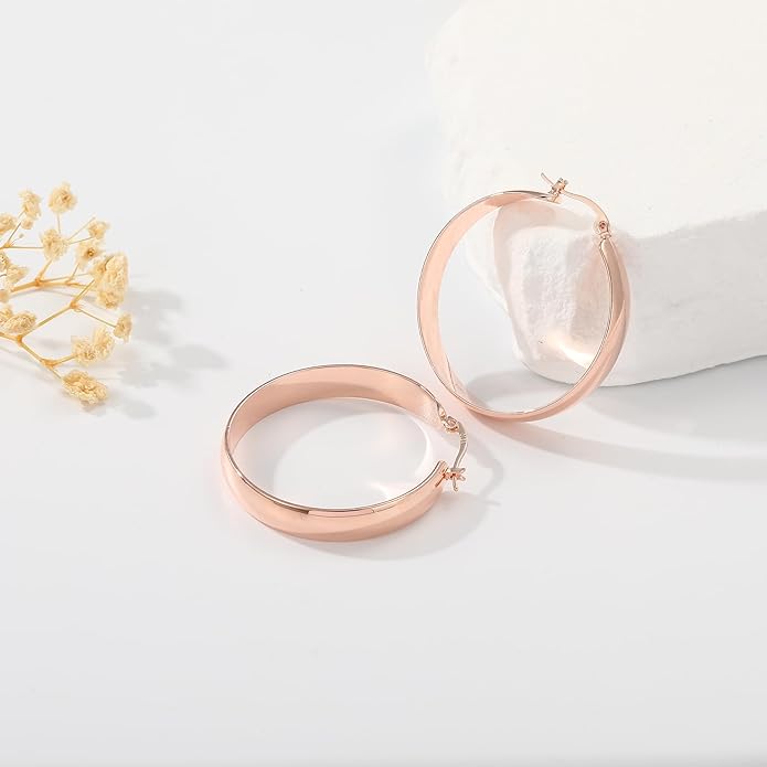 8mm Thick 925 Sterling Silver Hoops Earrings for Women 14K Real Gold Large Hoop Earrings Hypoallergenic and Lightweight Big Hoop Earrings for Women 20/30/40/50/60/70MM