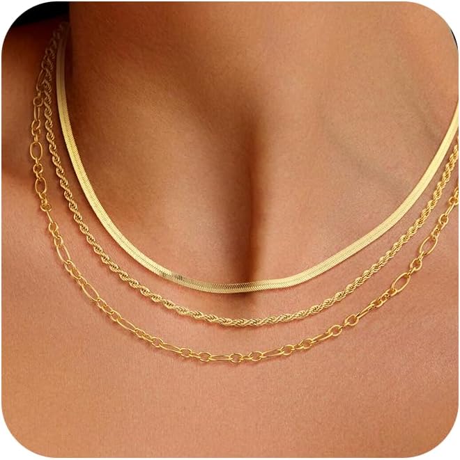 CHESKY 14K Gold/Silver Plated Snake Chain Necklace Herringbone Necklace Gold Choker Necklaces for Women Gifts Jewelry 1.5/3/5MM(W) 14"/16"(L)
