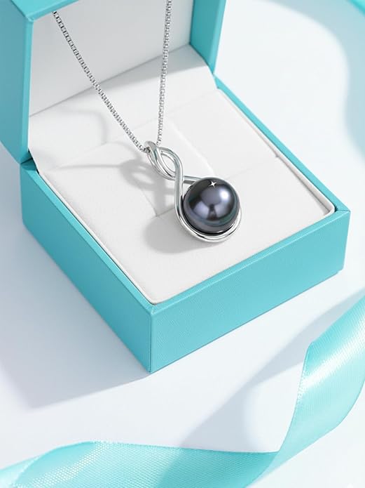 Tahitian Black Pearl Necklace Infinity Gifts for Women Wife Wedding Birthday Anniversary Jewelry Valentines Christmas Day Gifts 925 Sterling Silver