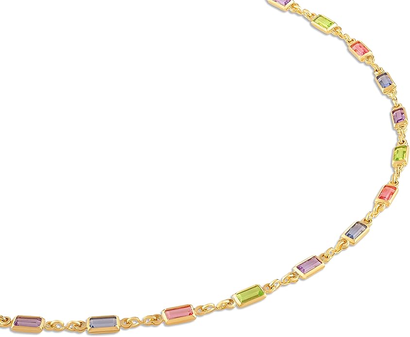 Barzel 18K Gold Plated Gold and Multi Color Crystal Baguette Anklet
