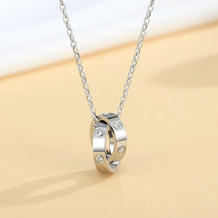 Love Necklace, Interlocking Circle Necklace, Dainty Pendant Necklace for Women, Stocking Stuffers for Women Valentines Christmas