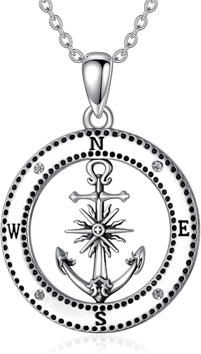 MEIDERBO Anchor Necklace for Men Women 925 Sterling Silver Earth/Swordfish/Trident/Compass Pendant Nautical Jewelry for Birthday Christmas